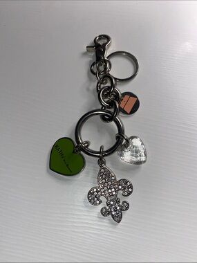 Kathy Van Zeeland Green Heart & Crystal Fleur Keychain Charm